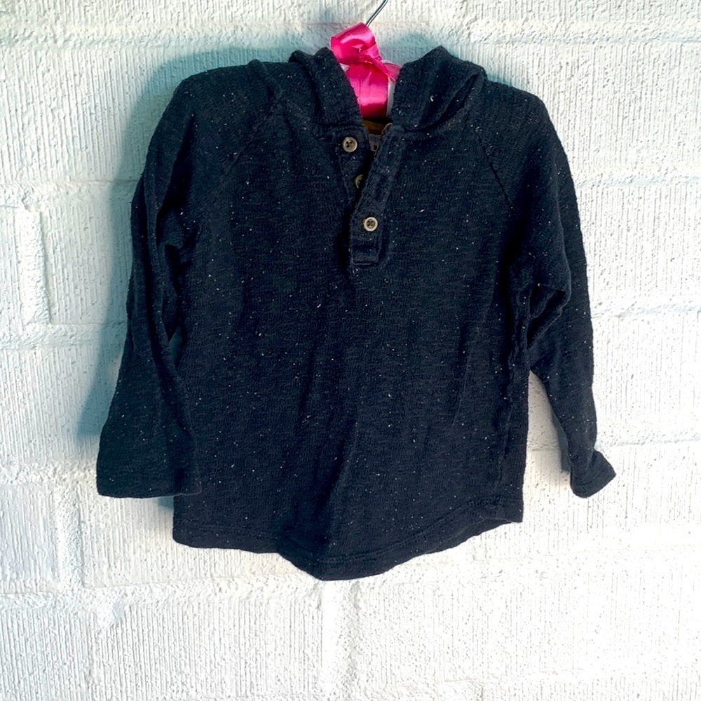 Gymboree Black Henley Half Button Hooded Shirt sz 18-24